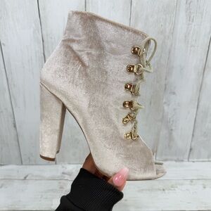 Catherine Malandrino Womens Elnathan Lace Up Open Toe Booties Beige Velvet 7